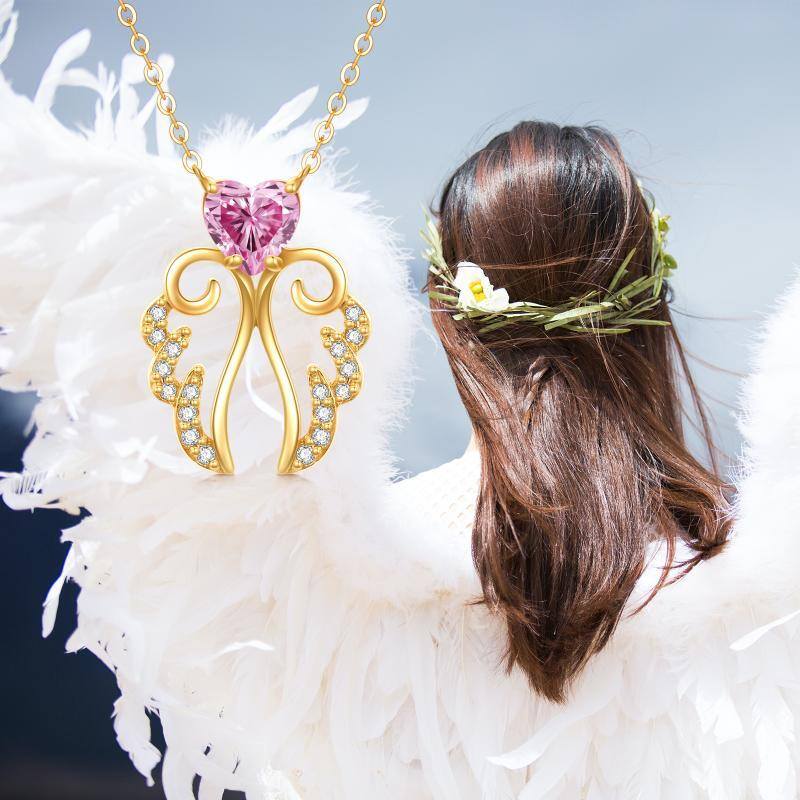10K Gold Cubic Zirconia Angel Wings Pendant Necklace-6