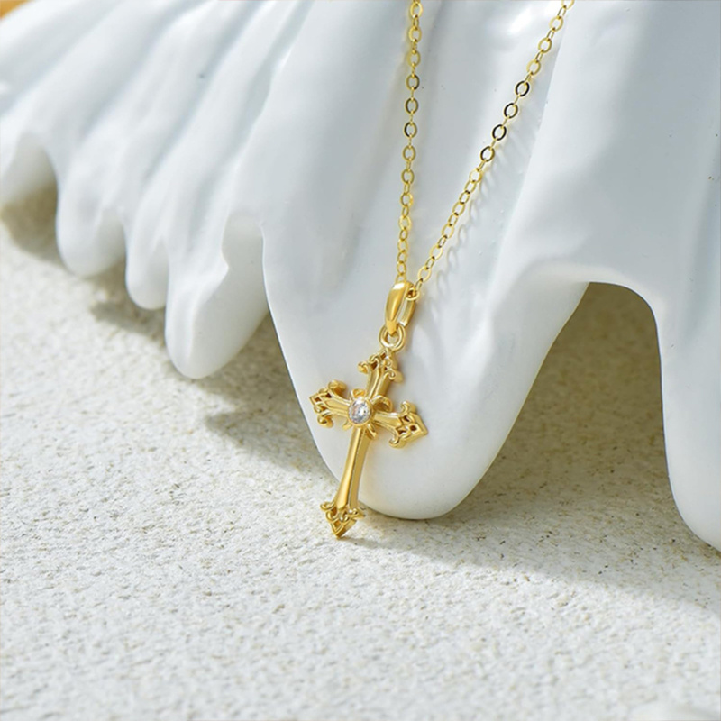 Collar Ankh de oro de 14 quilates con circonitas cúbicas para mujer-3