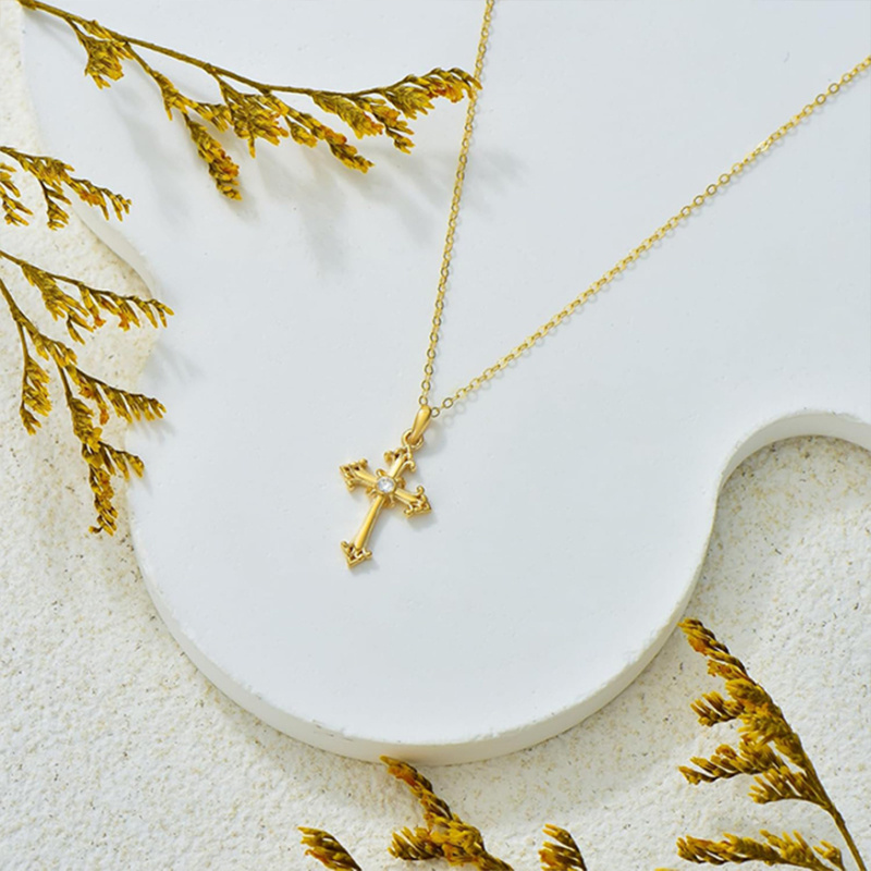 Collar Ankh de oro de 14 quilates con circonitas cúbicas para mujer-4
