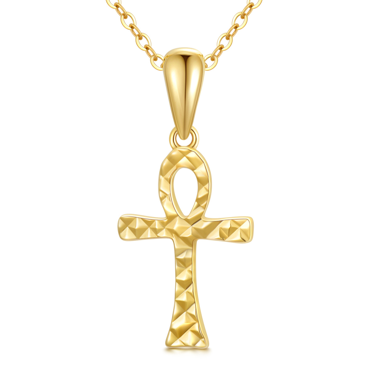 10K Gold Ankh Pendant Necklace-1