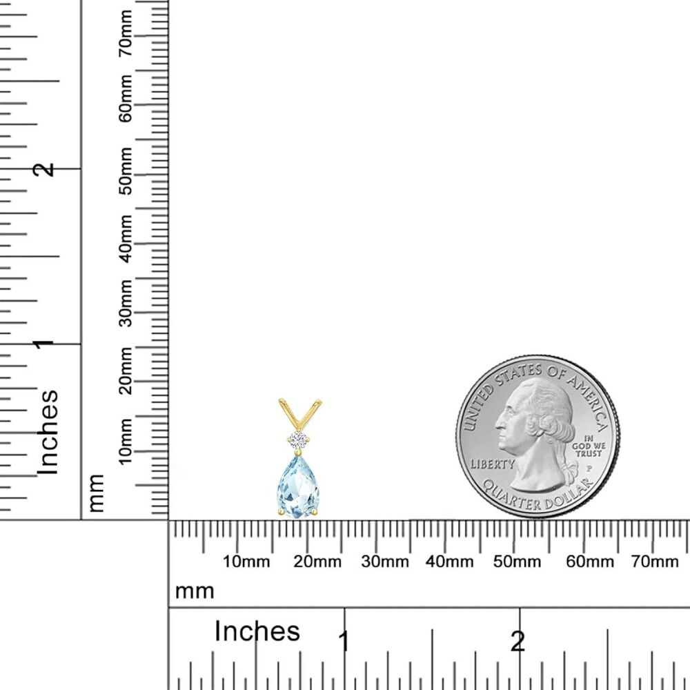 Colar com pingente em forma de gota de água-marinha de ouro 9K e pedras preciosas-3