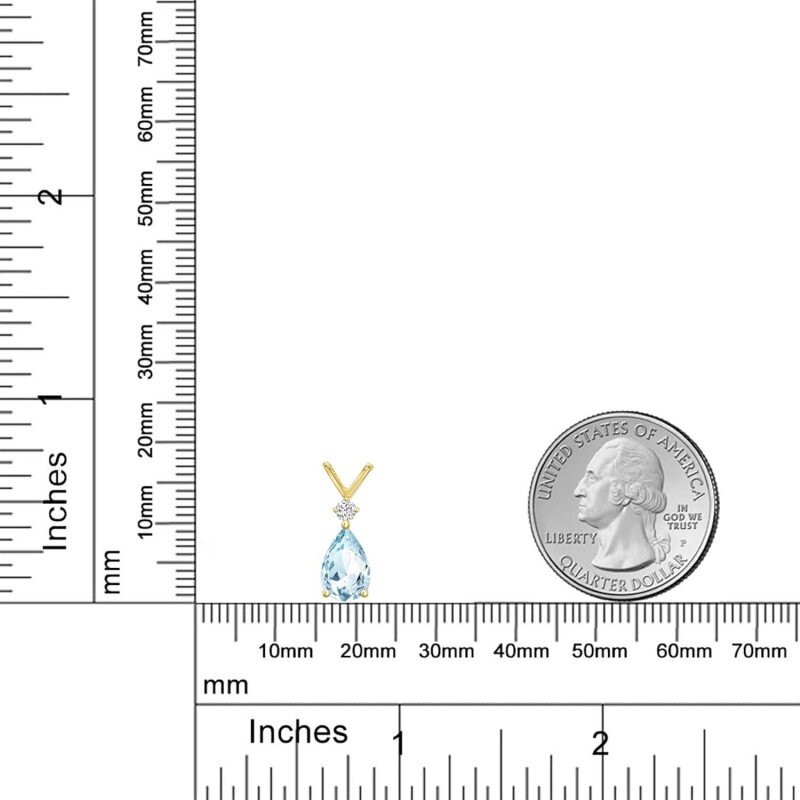 10K Gold Aquamarine Drop Shape Pendant Necklace Gemstone Necklaces-3