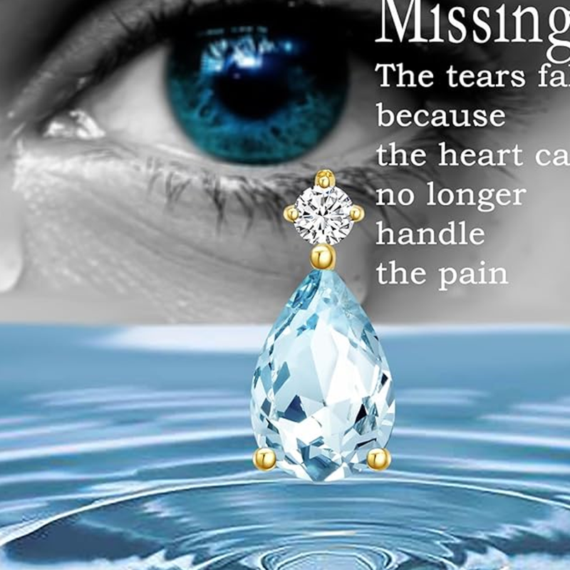 10K Gold Aquamarine Drop Shape Pendant Necklace Gemstone Necklaces-4