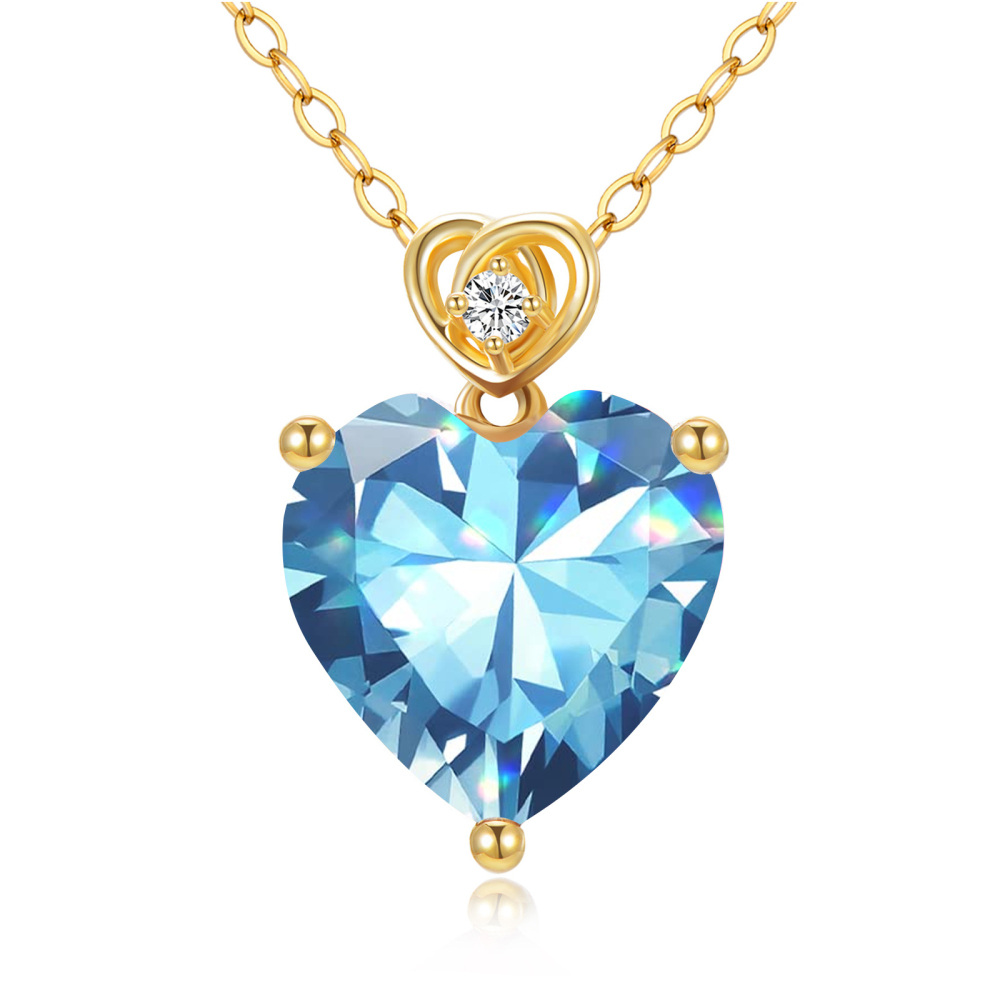 Collar Colgante Corazón Aguamarina Oro 10K-1