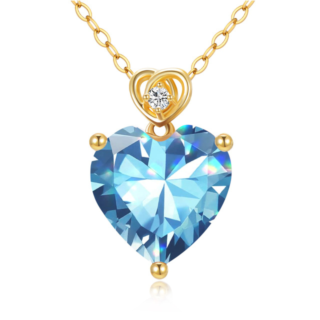 14K Gold Aquamarine Heart Pendant Necklace-1