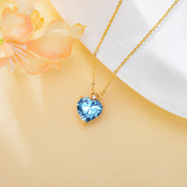 14K Gold Aquamarine Heart Pendant Necklace-3