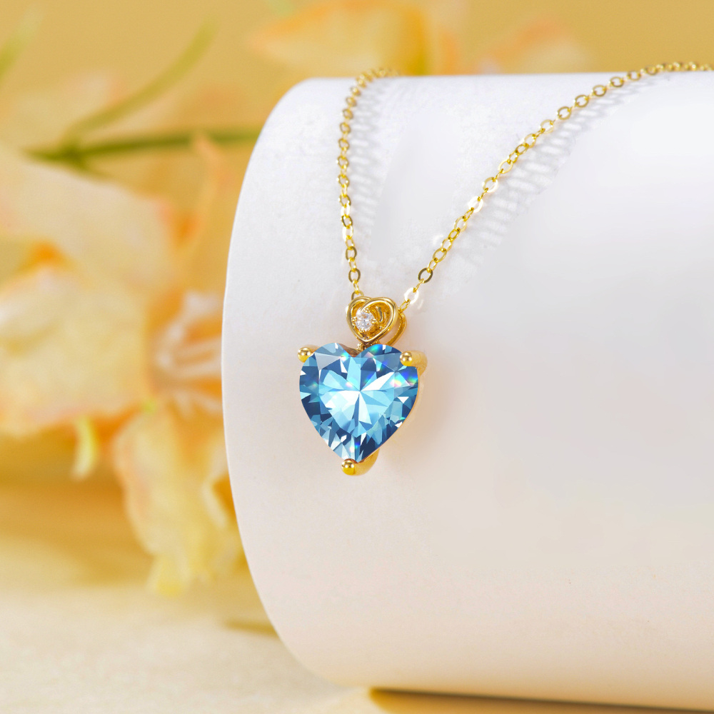 Collar Colgante Corazón Aguamarina Oro 10K-4