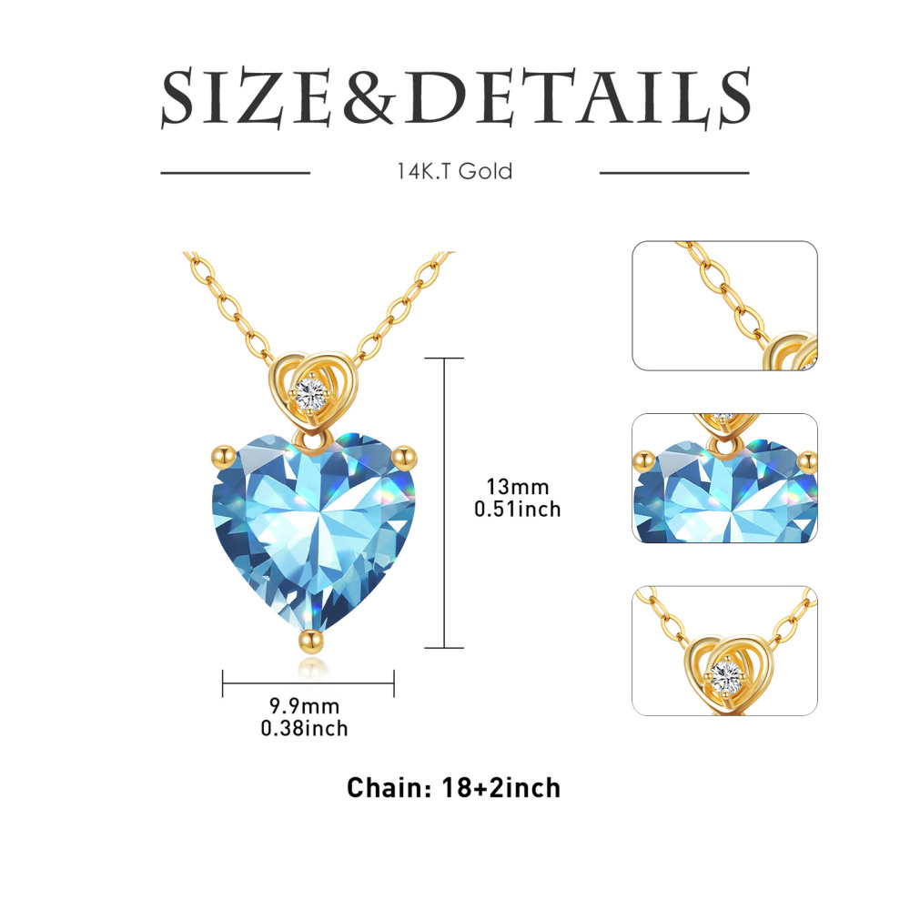Collar Colgante Corazón Aguamarina Oro 10K-5