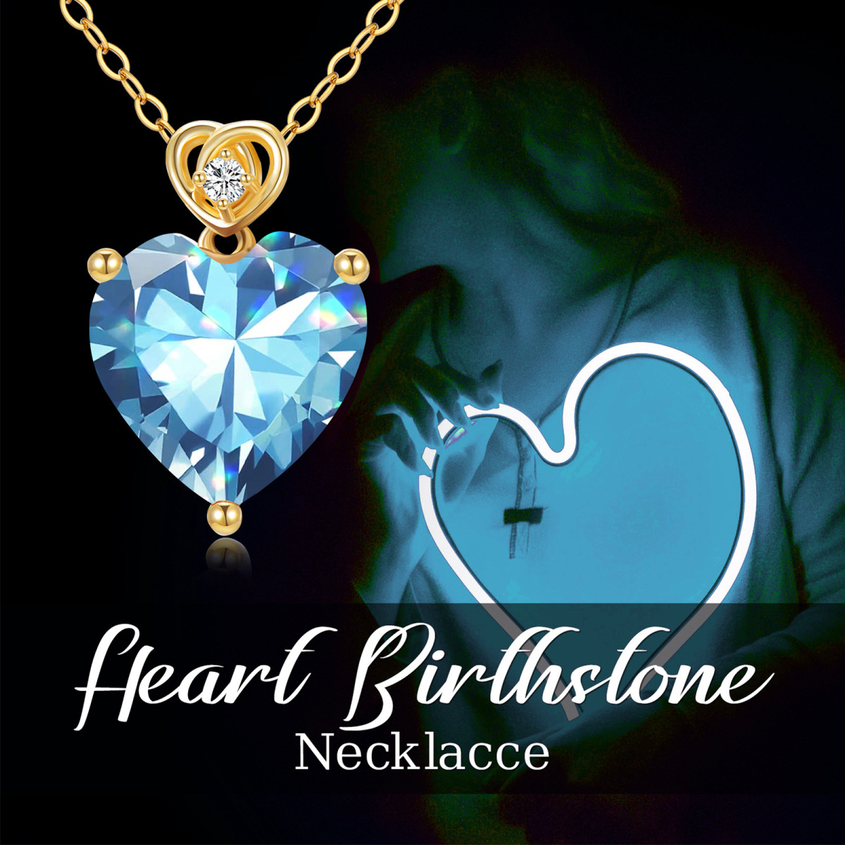 14K Gold Aquamarine Heart Pendant Necklace-6