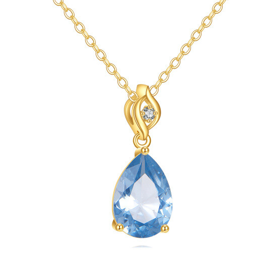 14-Karat-Gold-Anhänger-Halskette mit Aquamarin und Labor-Diamanten in Tropfenform