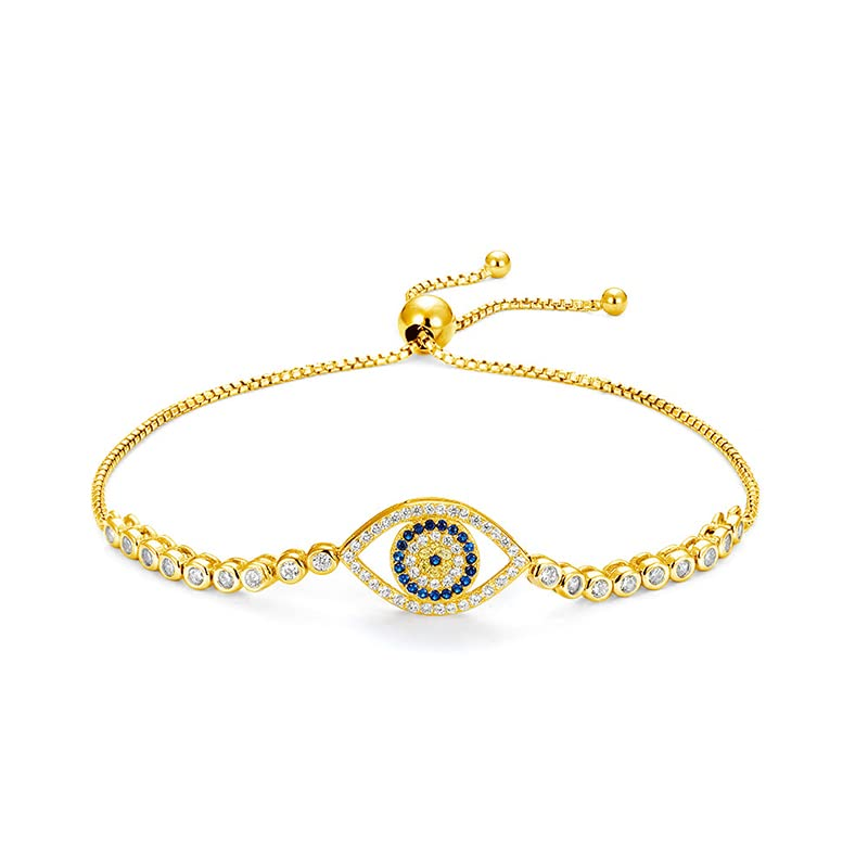 14K Gold Aquamarine & Moissanite Evil Eye Box Chain Bracelet for Women-1