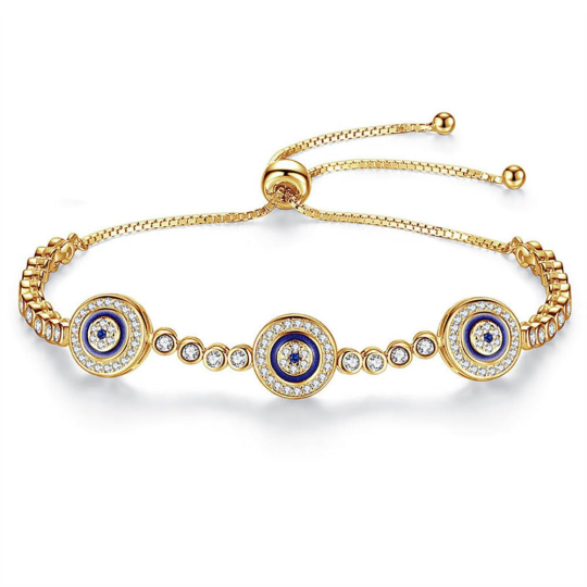 Bransoletka z łańcuszkiem Evil Eye Box ze złota akwamarynowego Moissanite 10K dla kobiet