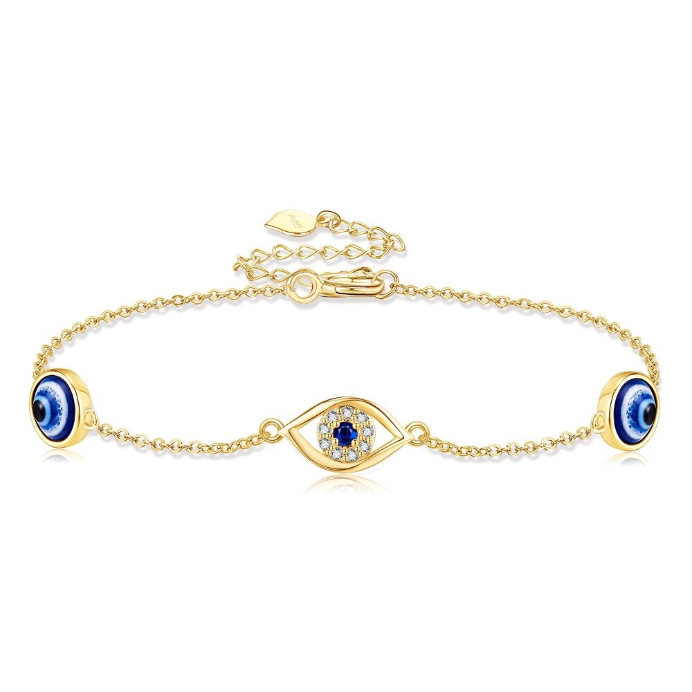 10K Gold Aquamarine & Moissanite Evil Eye Bracelet for Women-1