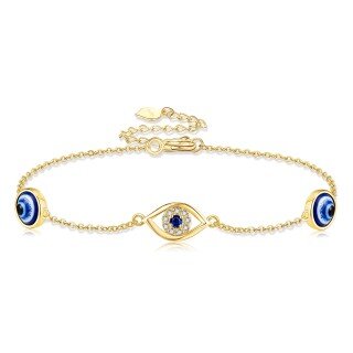 14K Gold Aquamarine & Moissanite Evil Eye Bracelet for Women-2