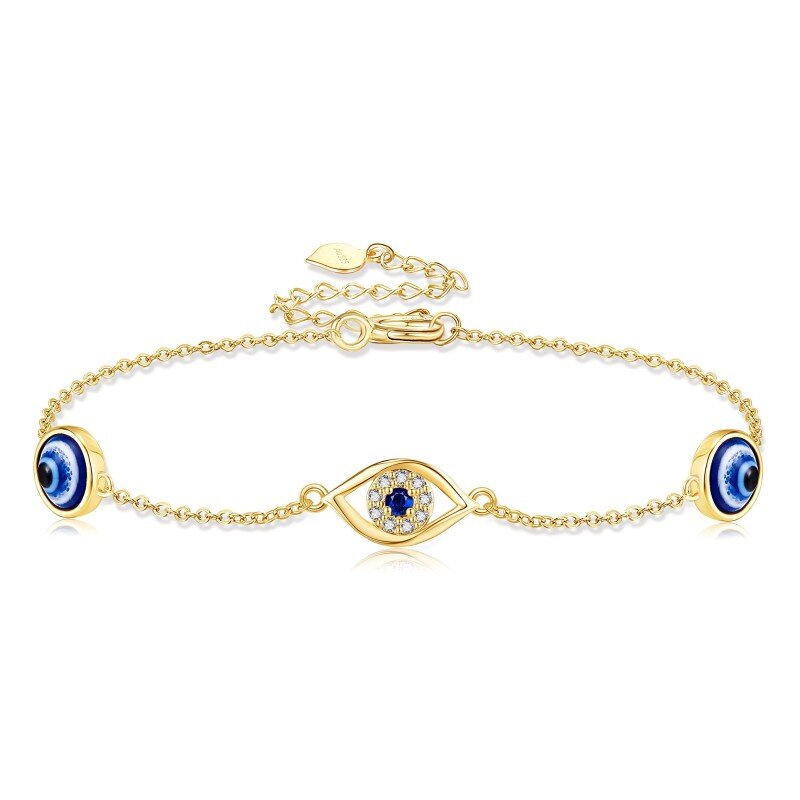 Pulsera de oro de 10 quilates con aguamarina y moissanita y ojo de tigre para mujer-1