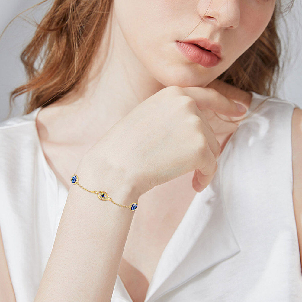10K Gold Aquamarine & Moissanite Evil Eye Bracelet for Women-2