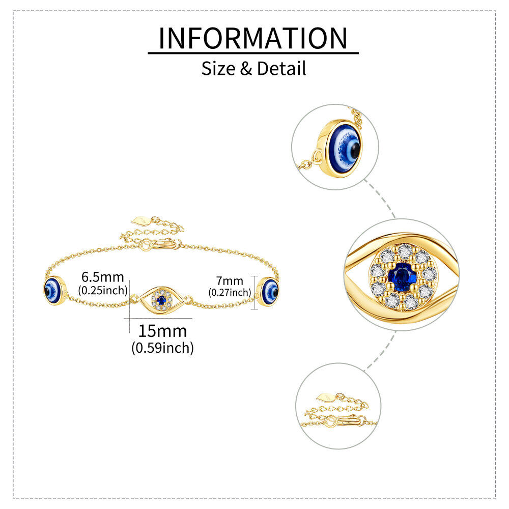 10K Gold Aquamarine & Moissanite Evil Eye Bracelet for Women-5