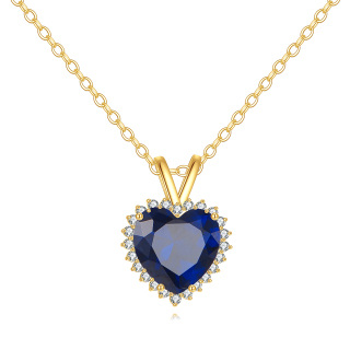14K Gold Aquamarine & Moissanite Heart Pendant Necklace-1