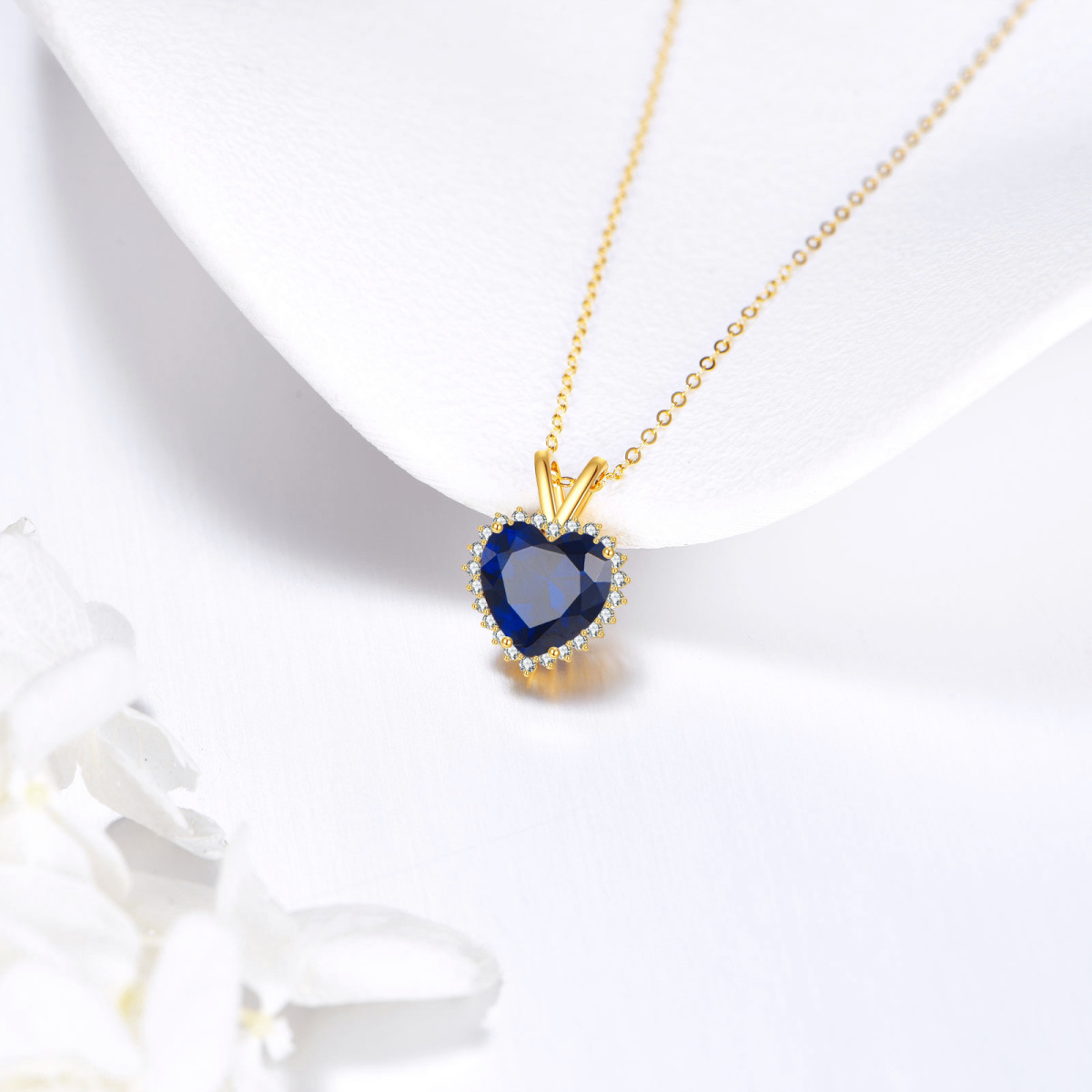 14K Gold Aquamarine & Moissanite Heart Pendant Necklace-3