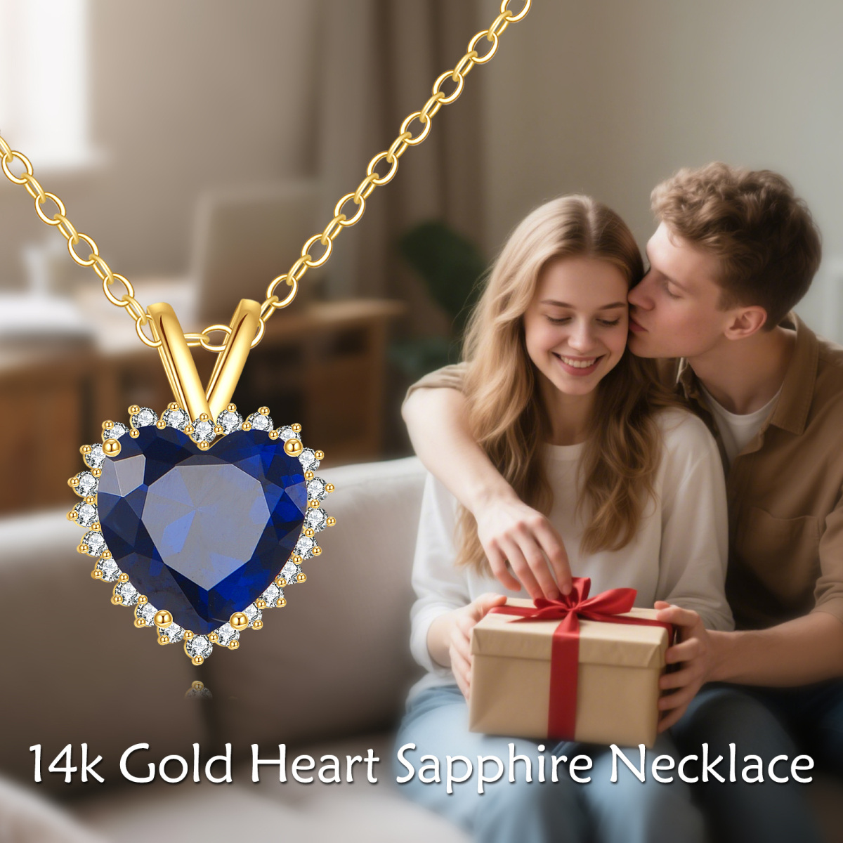 14K Gold Aquamarine & Moissanite Heart Pendant Necklace-6
