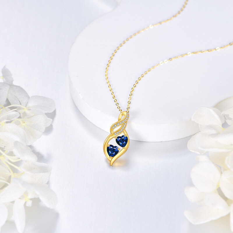 قلادة قلب من الذهب عيار 14K مع أكوامارين ومويسانيت-3