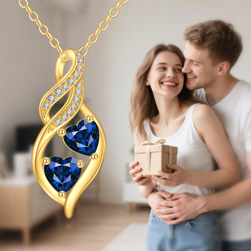 قلادة قلب من الذهب عيار 14K مع أكوامارين ومويسانيت-4
