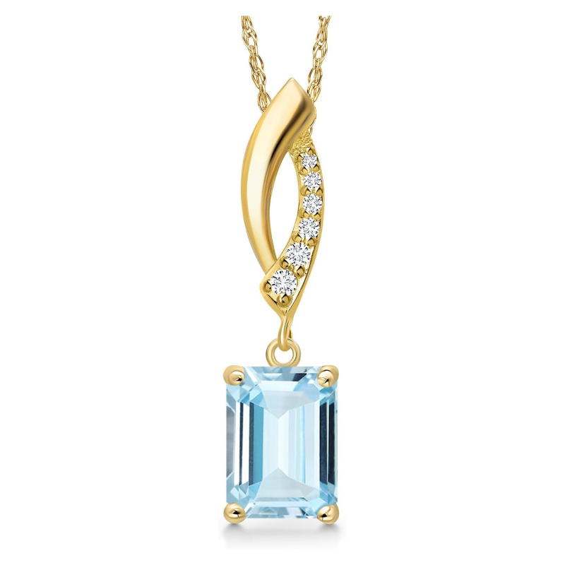 10K Gold Aquamarine & Moissanite Square Necklace Gemstone Necklace-12