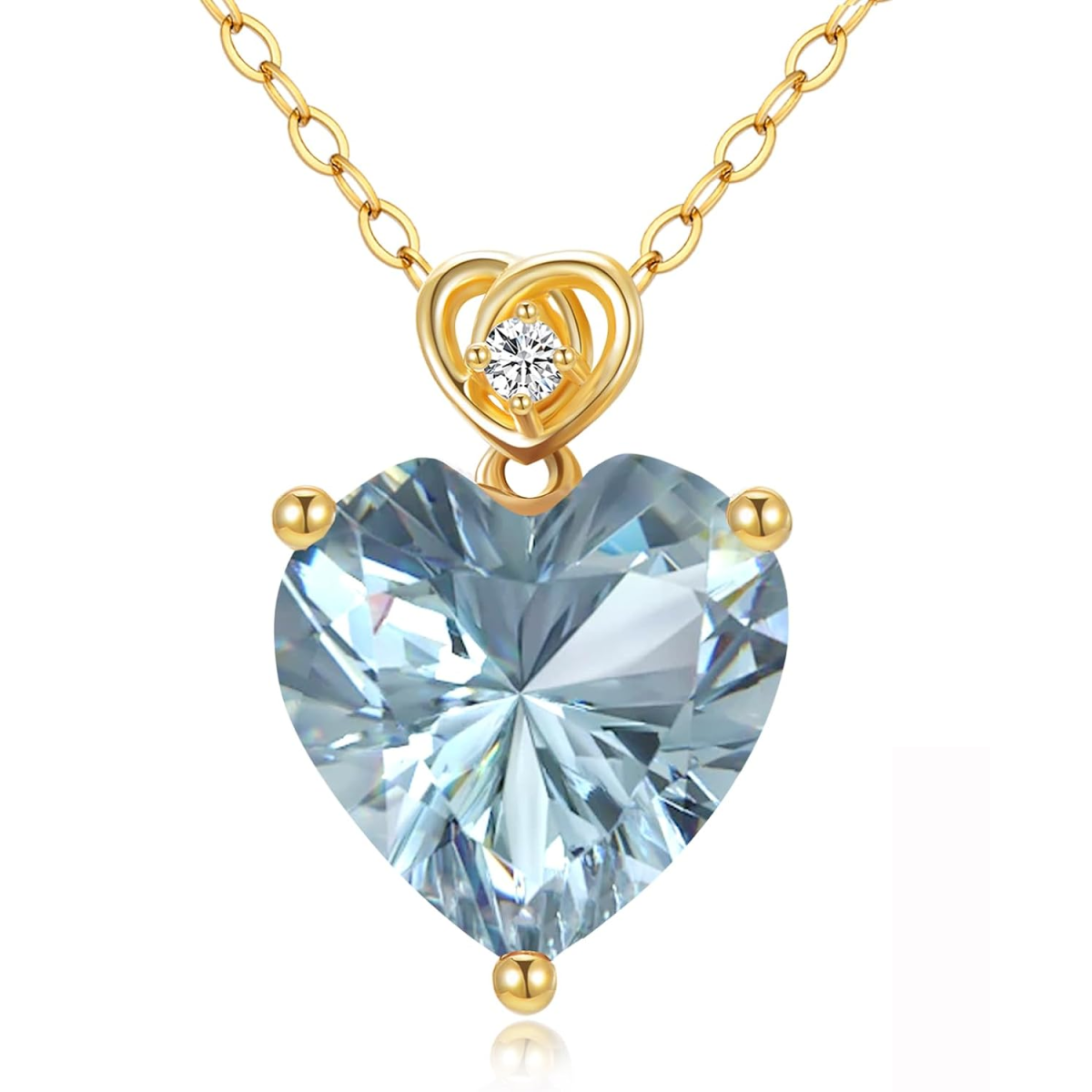 14K Gold Aquamarine Rose Heart Pendant Necklace Gemstone Necklaces-1