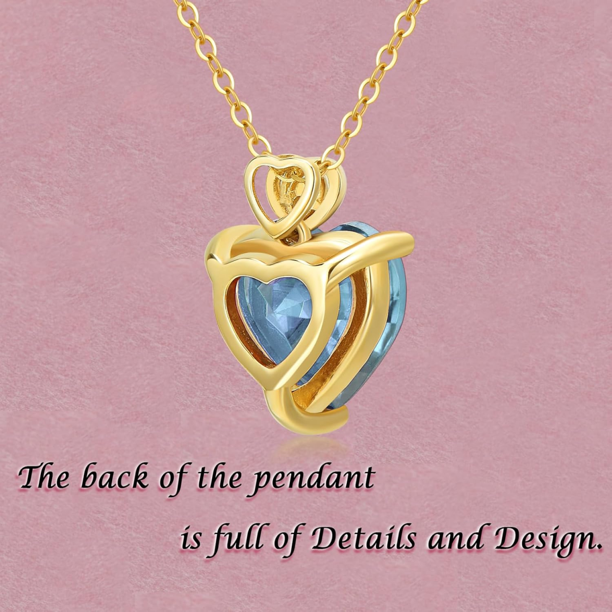 14K Gold Aquamarine Rose Heart Pendant Necklace Gemstone Necklaces-5