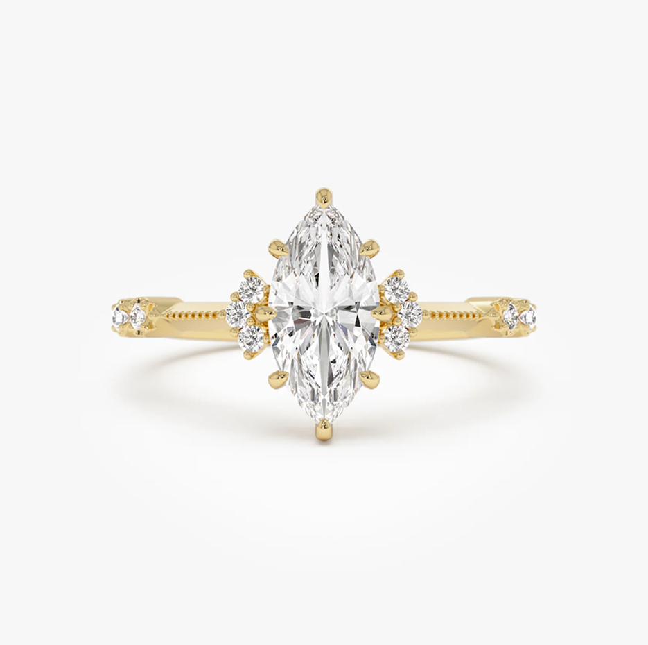 Anillo de compromiso Art Déco de oro de 14 quilates con diamantes cultivados en laboratorio y corte marquesa-1