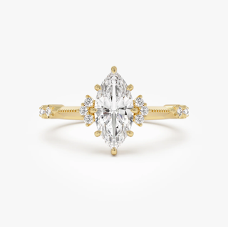 14K Gold Art Deco Marquise Cut Lab Grown Diamond Engagement Ring-3