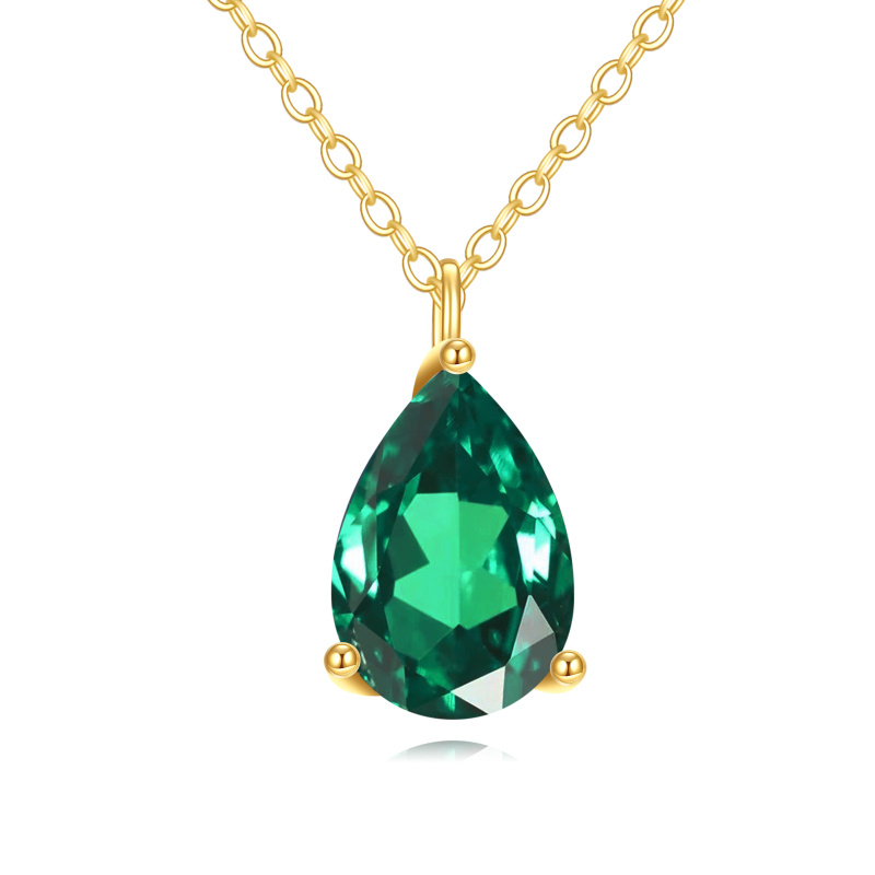 Collar colgante de oro de 14 quilates con forma de gota y esmeralda artificial-1