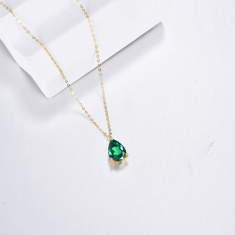 Collar colgante de oro de 14 quilates con forma de gota y esmeralda artificial-3