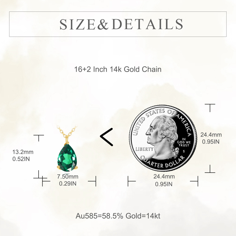 Collar colgante de oro de 14 quilates con forma de gota y esmeralda artificial-4