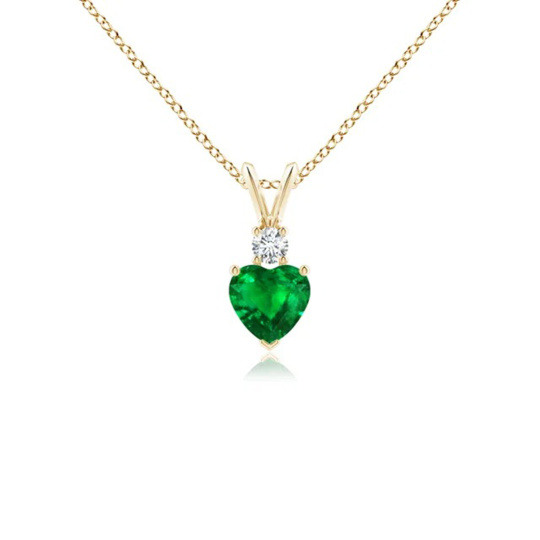 10K Gold Artificial Emerald Heart Pendant Necklace