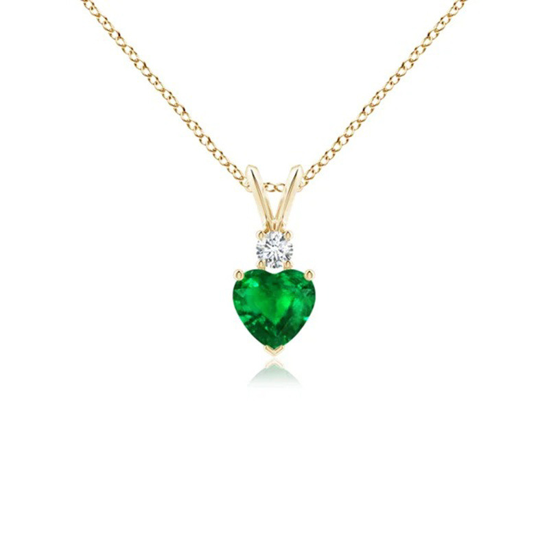 18K Gold Artificial Emerald Heart Pendant Necklace-1