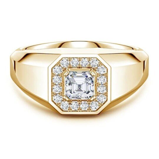 10K Gold Asscher-Cut Lab-Grown Diamond Halo Octagon Signet Ring for Men