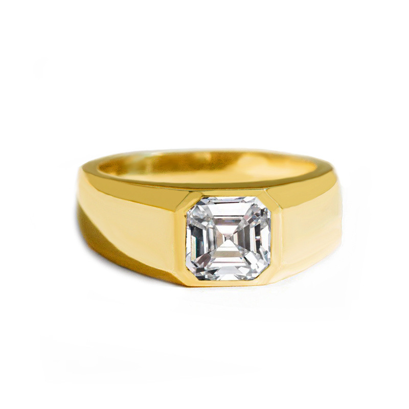 Bague pour homme en or 10K avec moissanite taillée Asscher-11