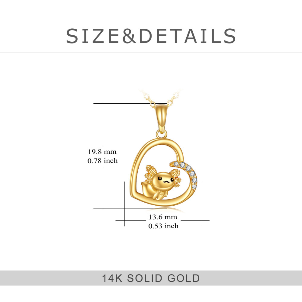 10K Gold Cubic Zirconia Axolotl & Heart Pendant Necklace-6