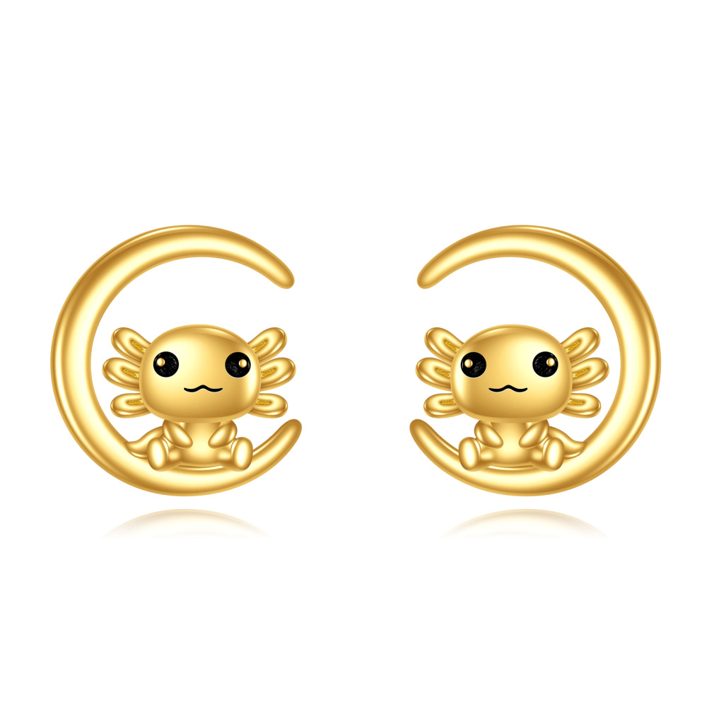 10K Gold Axolotl Stud Earrings-1