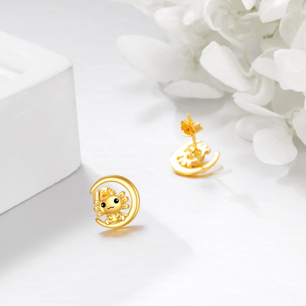 10K Gold Axolotl Stud Earrings-3