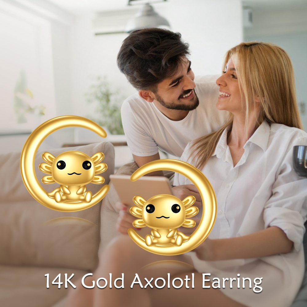 10K Gold Axolotl Stud Earrings-6