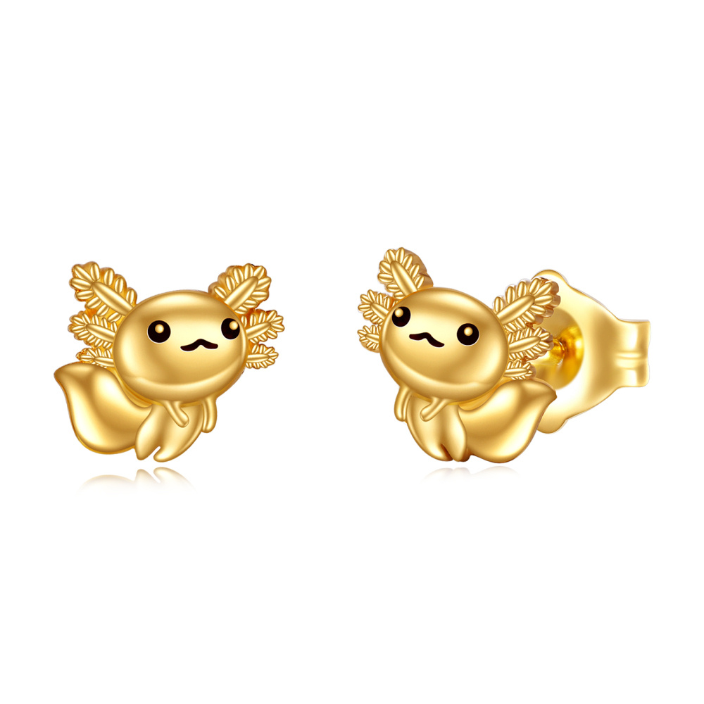 10K Gold Axolotl Stud Earrings-1