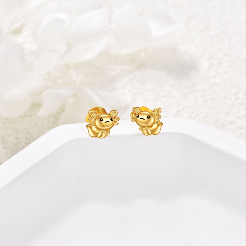 10K Gold Axolotl Stud Earrings-3