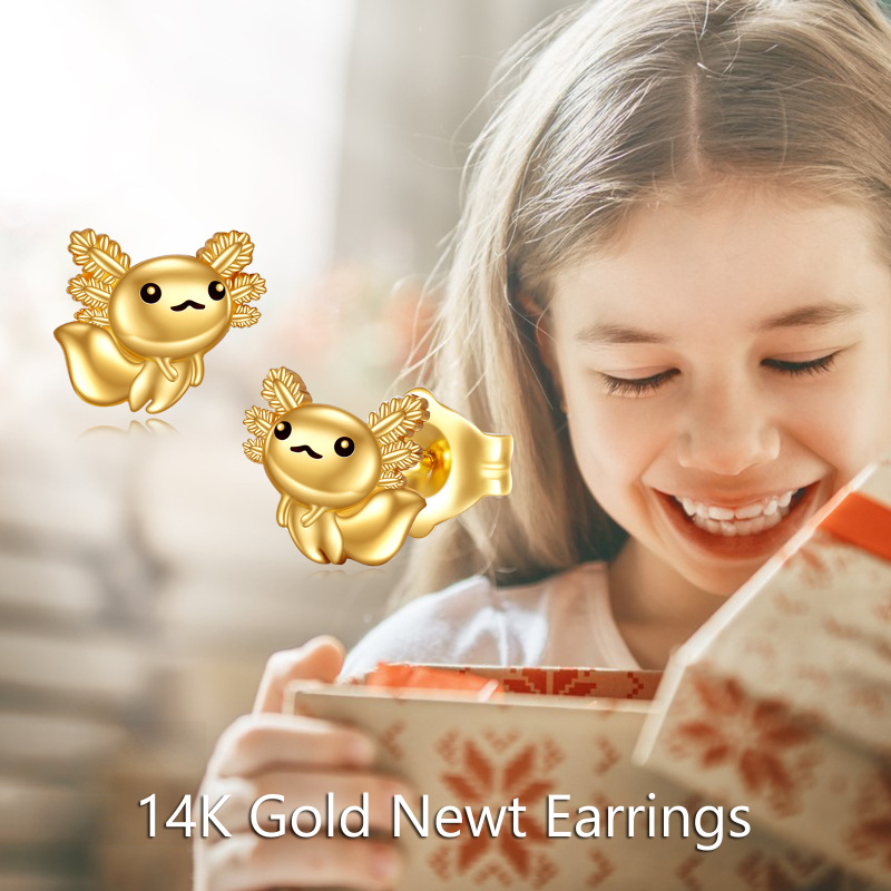 10K Gold Axolotl Stud Earrings-6