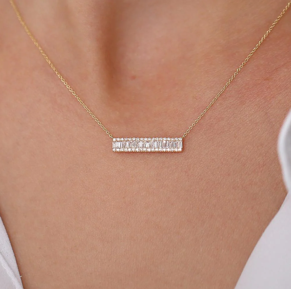 14K Gold Baguette Lab Diamond Horizontal Necklace-2