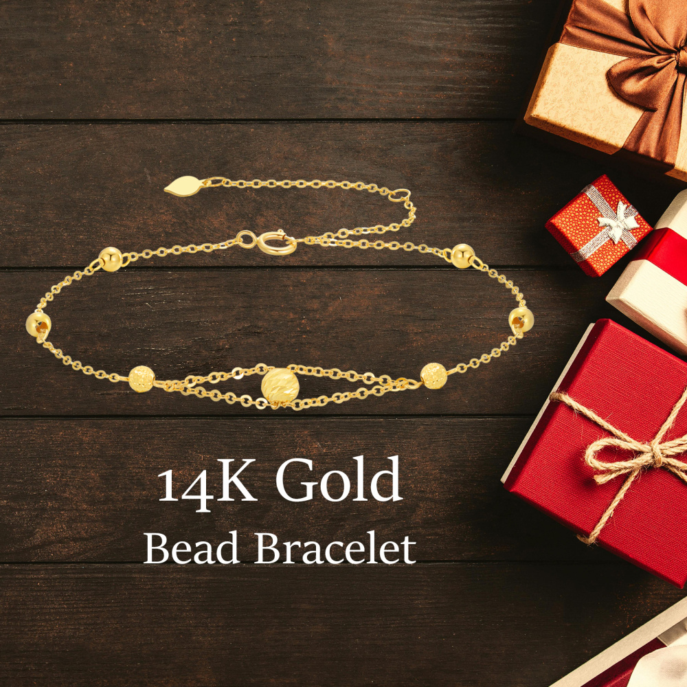 Pulseira de contas de bola de ouro 10K-6