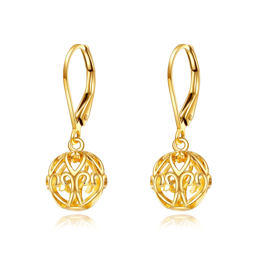 10K Gold Ball Lever-back Earrings-1