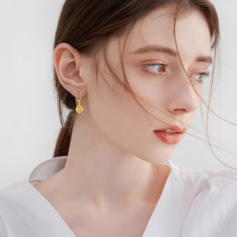 10K Gold Ball Lever-back Earrings-2