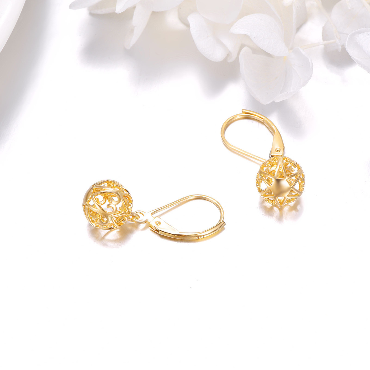 14K Gold Ball Drop Earrings-3